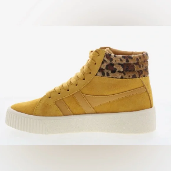 Gola Mustard High-Tops with Leopard Accent Size 7 - Picture 2 of 7